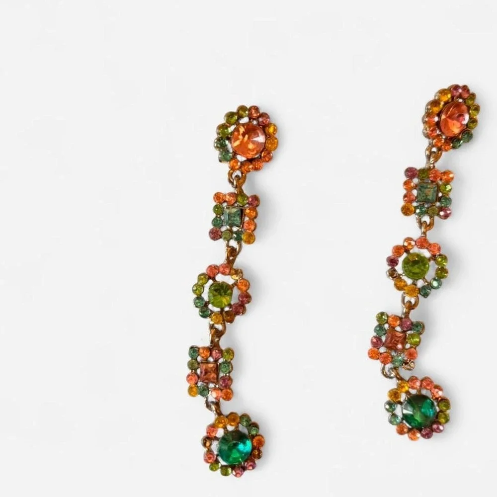 Multicoloured rhinestone earrings with a boho vibe -‎ a cute summer  look